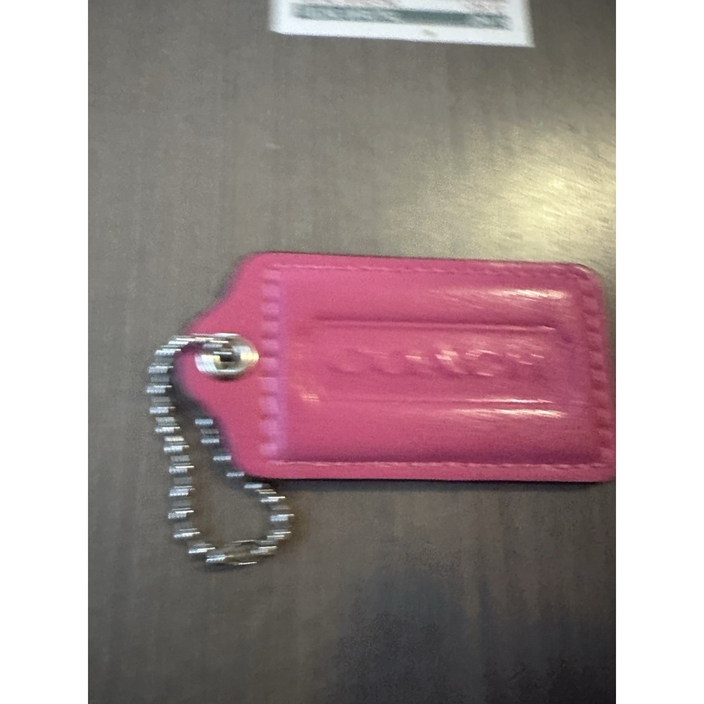 COACH Hot Pink Leather Silver Chain Replacement Purse Handbag Hang Tag Charm - Picture 2 of 4